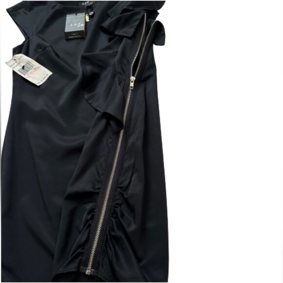 A.B.S. Allen Schwartz Dress Black Side Ruffle Side Zip Sleeveless LBD Size 2 NEW - Picture 11 of 12
